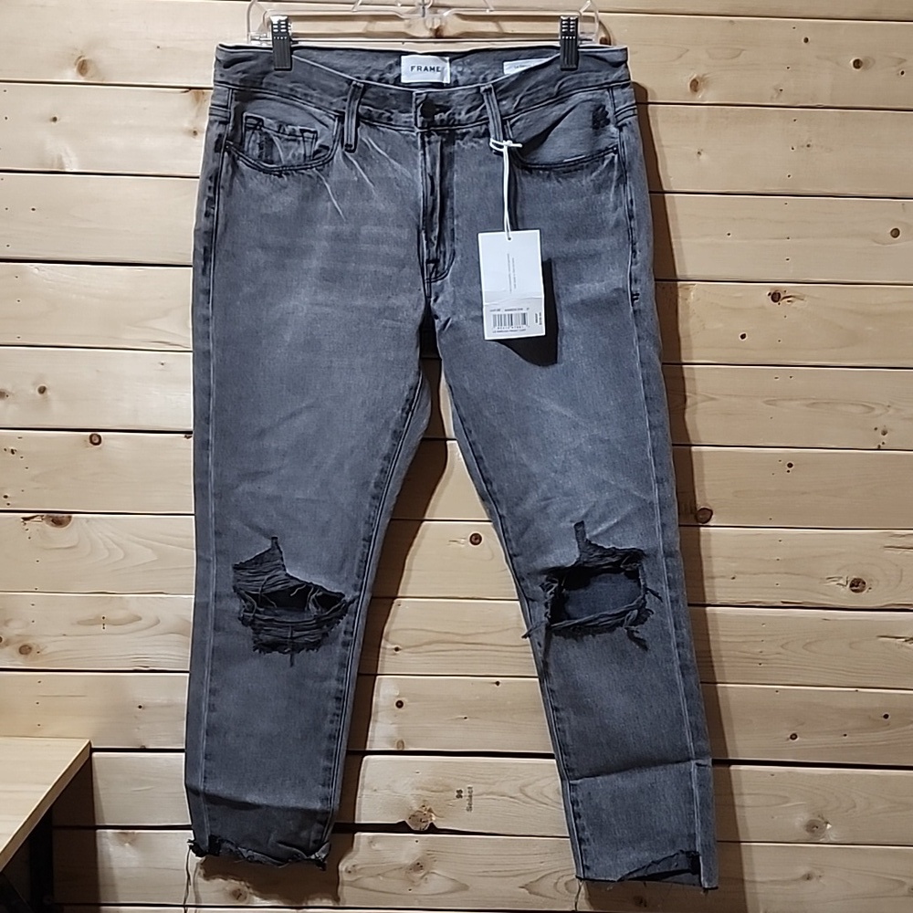 Frame Denim Jeans Thrashed Le Garçon Crop Distressed Size 27 NEW Monsoon Rips